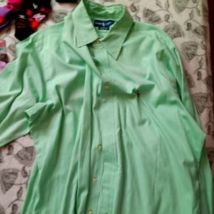 Men's long sleeved polo green shirt